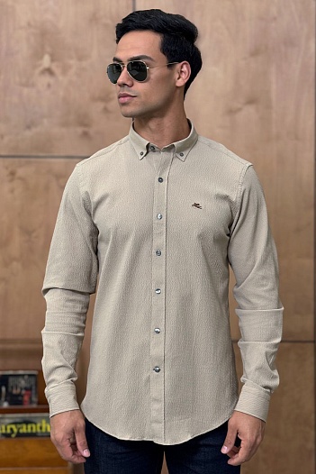 Мужская тёмно-бежевая рубашка Etro Pegasus logo   