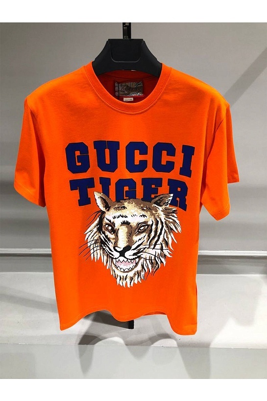 Оранжевая оверсайз футболка Gucci Tiger logo print