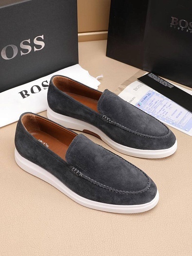 Замшевые лоферы Hugo Boss embossed logo - Grey   