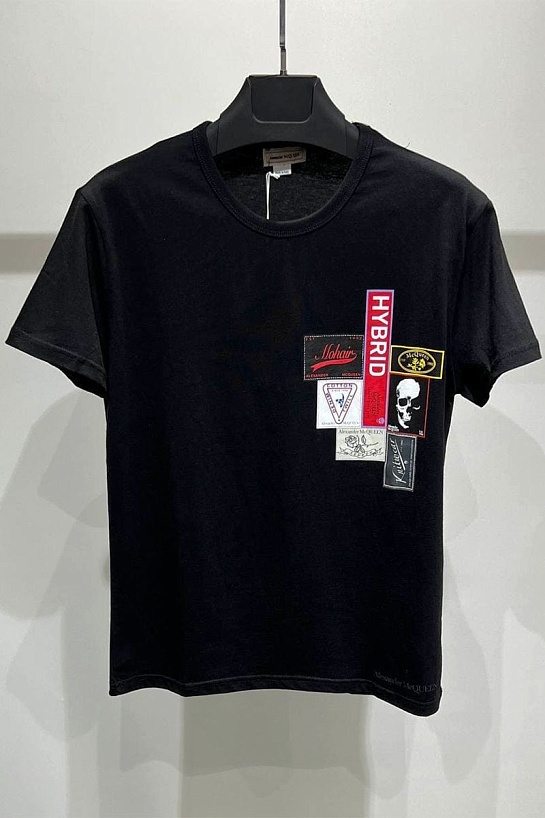 Мужская чёрная футболка Alexander McQueen Labels