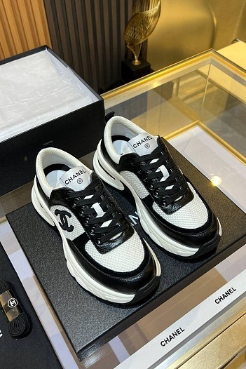 Женские кожаные кроссовки Chanel Premium - Black / White   
