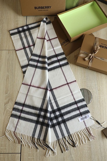 Шарф Burberry Check premium 168x30 см - White   