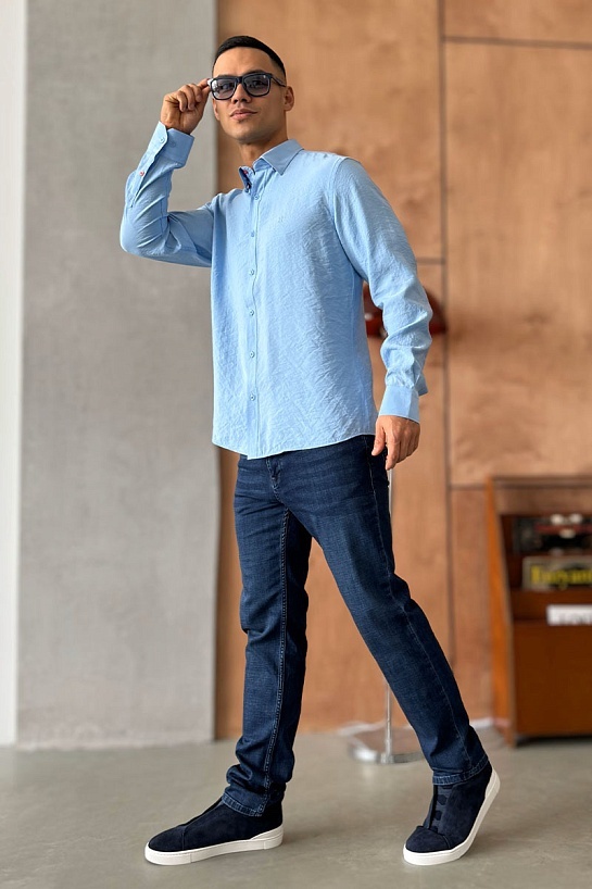 Мужская рубашка Hermes H embroidered - Blue