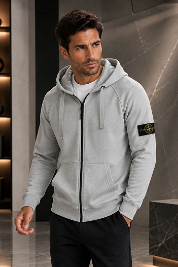 Серая кофта на молнии Stone Island compass-patch   