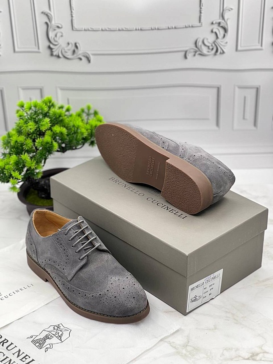 Мужские ботинки Brunello Cucinelli Suede Brogues - Grey