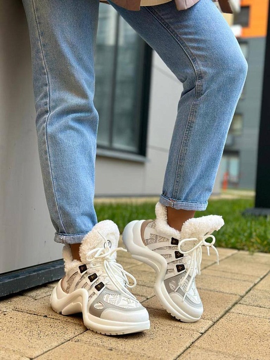 Женские кожаные кроссовки с мехом Louis Vuitton Archlight