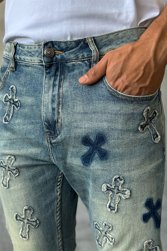 Мужские светло-синие джинсы Chrome Hearts
