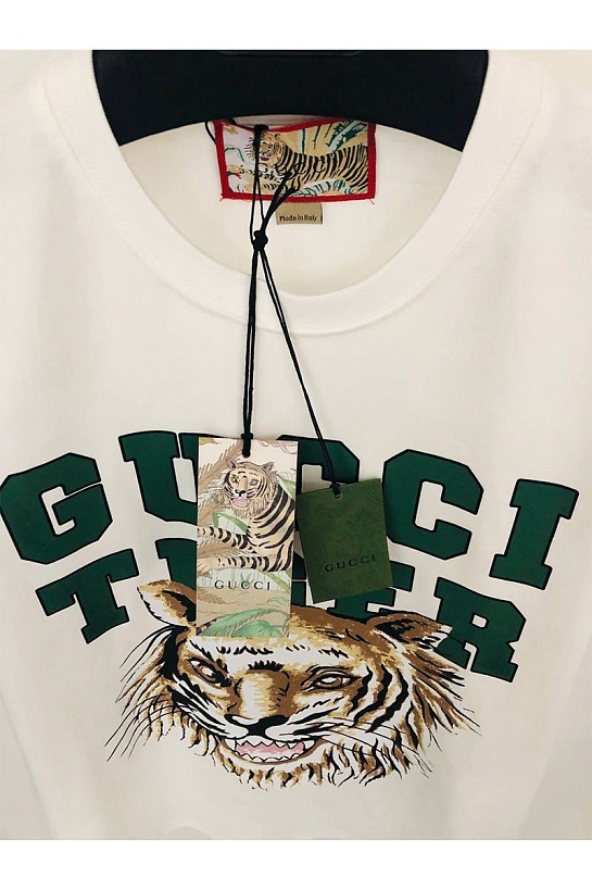 Белая оверсайз футболка Gucci Tiger logo print