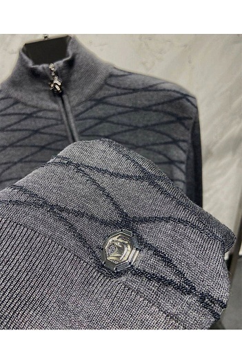 Классическая кофта Stefano Ricci серого цвета logo-plaque   