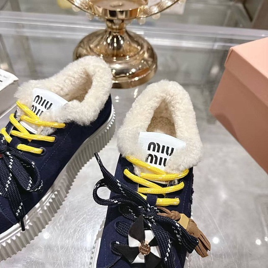 Женские замшевые кроссовки с мехом MIU MIU premium   