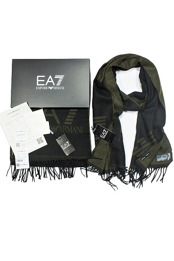 Брендовый чёрный шарф с логотипом Emporio Armani 7 185x35 см   