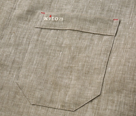Льняная рубашка цвета хаки Kiton premium   