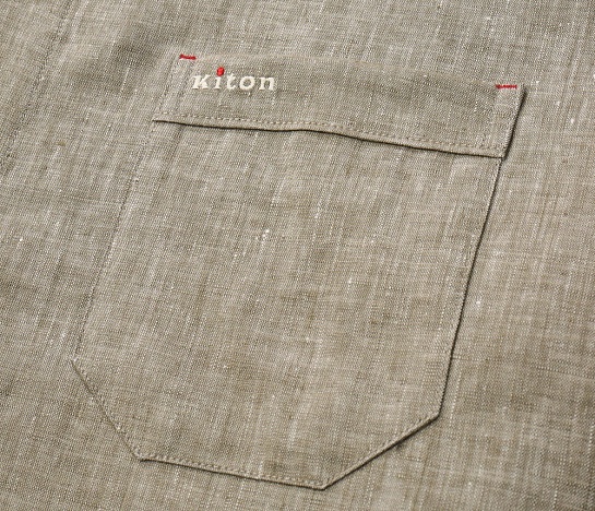 Льняная рубашка цвета хаки Kiton premium
