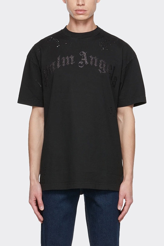Чёрная оверсайз футболка Palm Angels Glittered logo