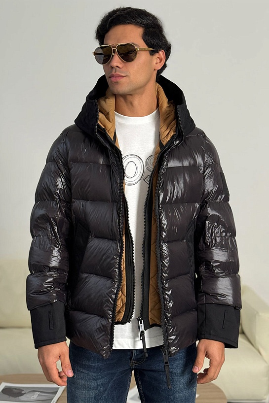 Чёрная пуховая куртка Burberry London England logo-patch