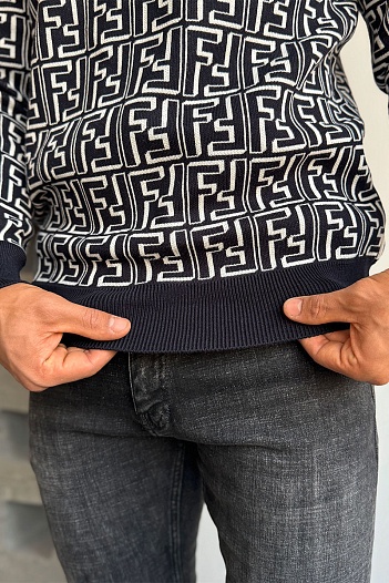 Тёмно-синий джемпер Fendi FF Monogram   
