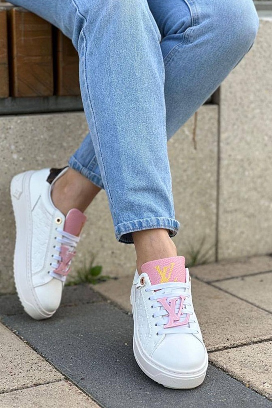 Женские кожаные кроссовки Louis Vuitton Time Out - White / Pink