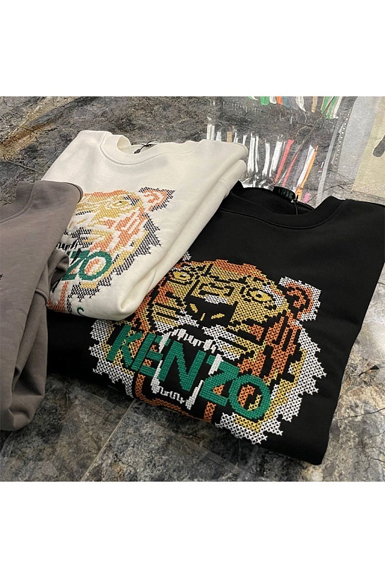 Чёрный свитшот Kenzo Tiger logo-embroidered drawstring