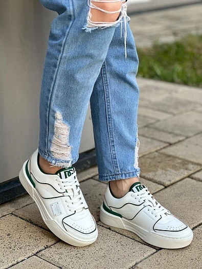 Женские кожаные кроссовки Dolce & Gabbana New Roma - White / Green   