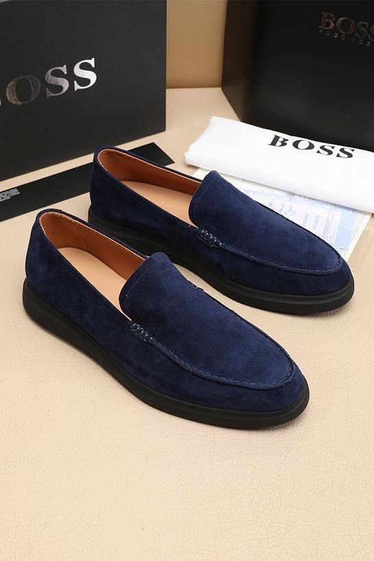 Замшевые лоферы Hugo Boss embossed logo - Navy