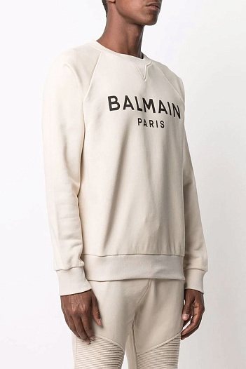 Мужской светло-бежевый свитшот Balmain Paris logo-print   