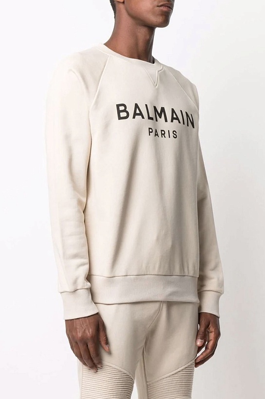 Мужской светло-бежевый свитшот Balmain Paris logo-print