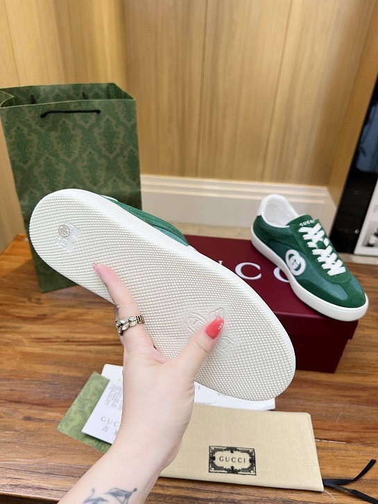 Женские замшевые кеды Gucci Premium - Green