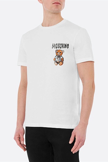 Мужская белая футболка Moschino Teddy Bear   