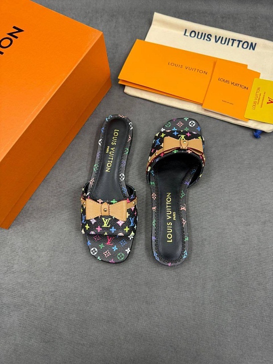 Женские кожаные шлёпанцы Louis Vuitton x Takashi Murakami Multicolore premium