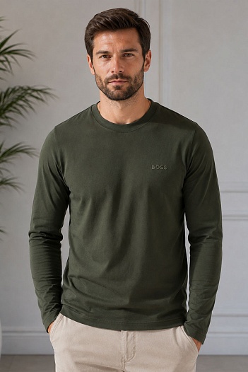 Мужской лонгслив Hugo Boss зелёного цвета   