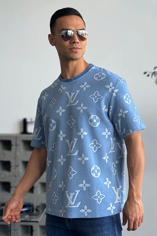 Синяя оверсайз футболка Louis Vuitton Monogram