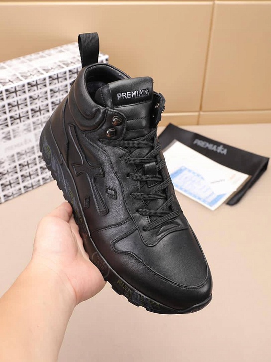 Кожаные кроссовки с мехом Premiata high-top - Black