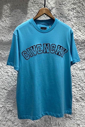 Синяя оверсайз футболка Givenchy college logo-embroidered   