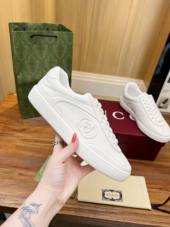 Женские кожаные кеды Gucci Premium - White