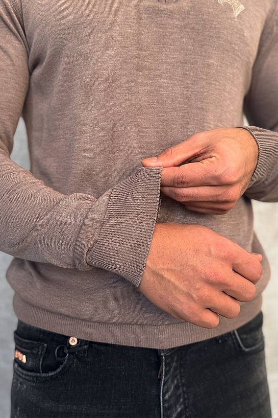 Бежевое поло с длинным рукавом Stefano Ricci zip-up