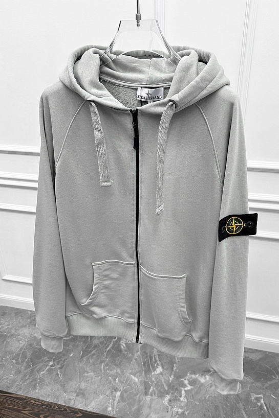 Серая кофта на молнии Stone Island compass-patch