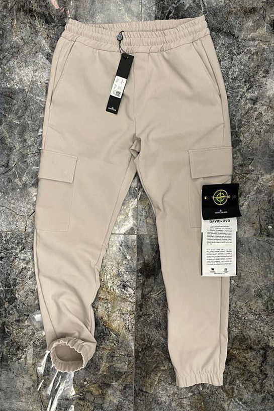 Мужские бежевые штаны Stone Island compass-patch
