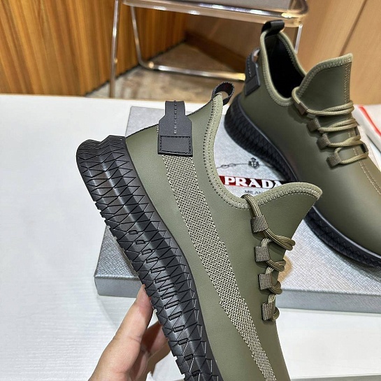 Мужские кожаные кроссовки Prada lace-up - Khaki