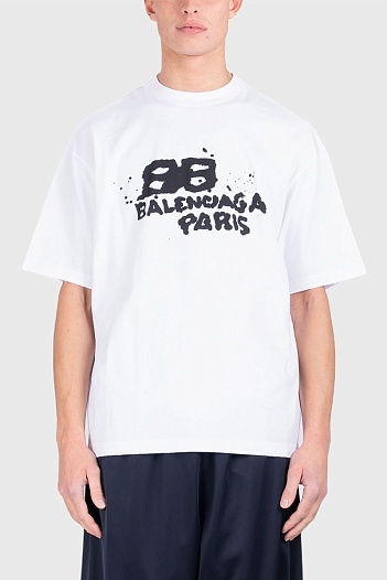 Футболка белого цвета Balenciaga Hand Drawn BB   