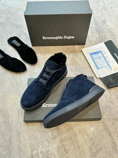 Кроссовки с мехом Ermenegildo Zegna Triple Stitch - Navy   