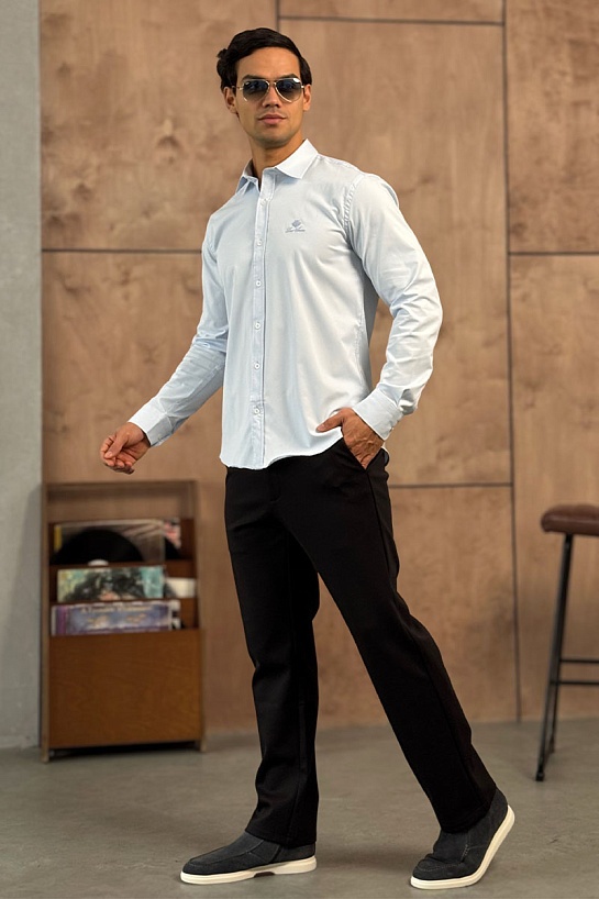 Мужская голубая рубашка Loro Piana logo-embroidered