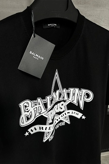 Мужская чёрная футболка Balmain Star logo-print   