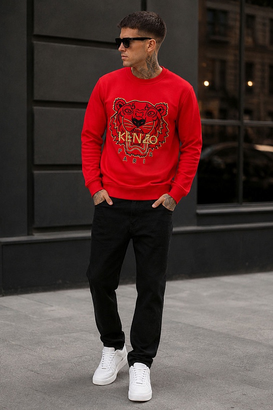 Красный мужской свитшот Kenzo Tiger Head embroidered