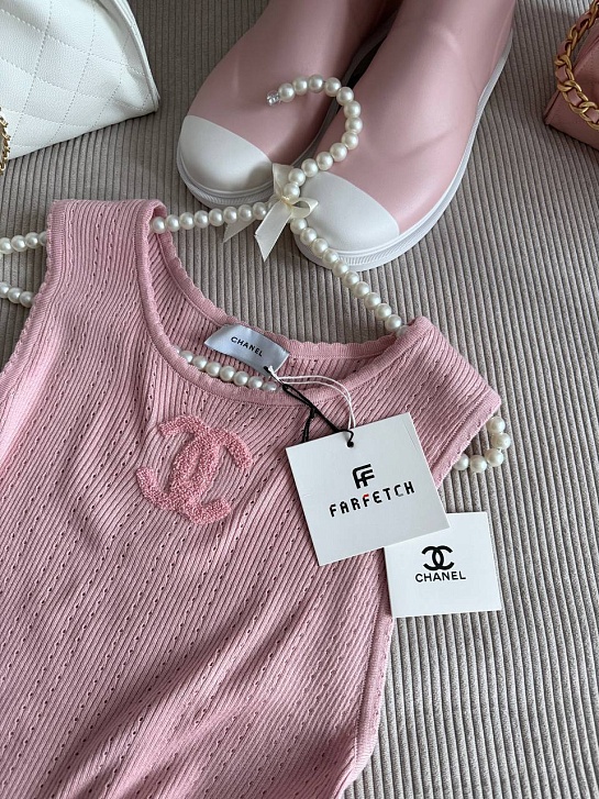 Женская майка розового цвета Chanel premium