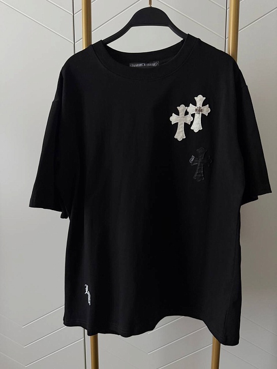Женская оверсайз футболка чёрного цвета Chrome Hearts premium