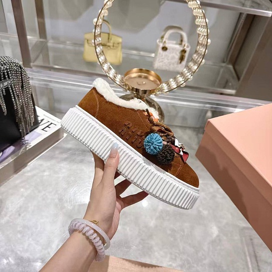 Женские замшевые кроссовки с мехом MIU MIU premium