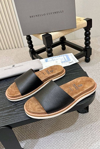 Мужские кожаные шлёпанцы Brunello Cucinelli   
