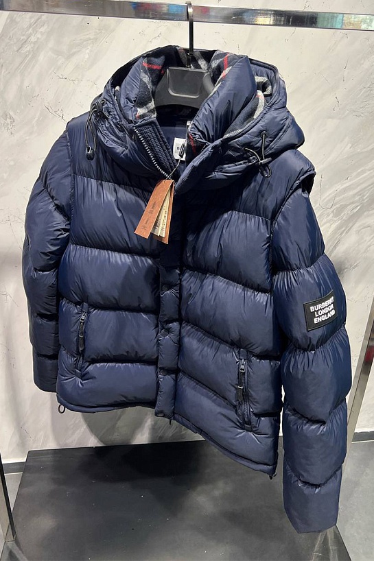 Синяя куртка со съёмными рукавами Burberry Lockwell logo-patch