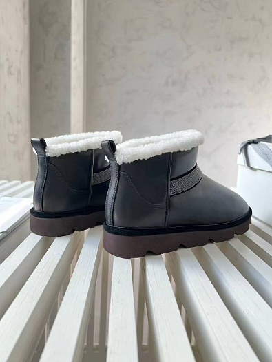 Женские кожаные угги с мехом Brunello Cucinelli Premium - Black   
