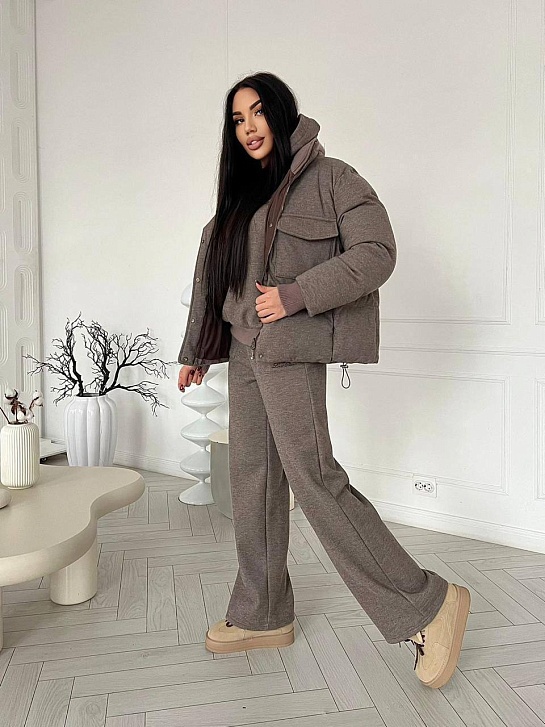 Женский костюм тройка на флисе Loro Piana premium - Brown